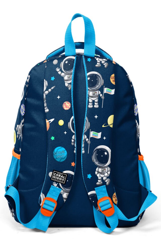 Kids Lacivert Mavi Astronot Desenli Üç Bölmeli Okul Sırt Çantası 23486