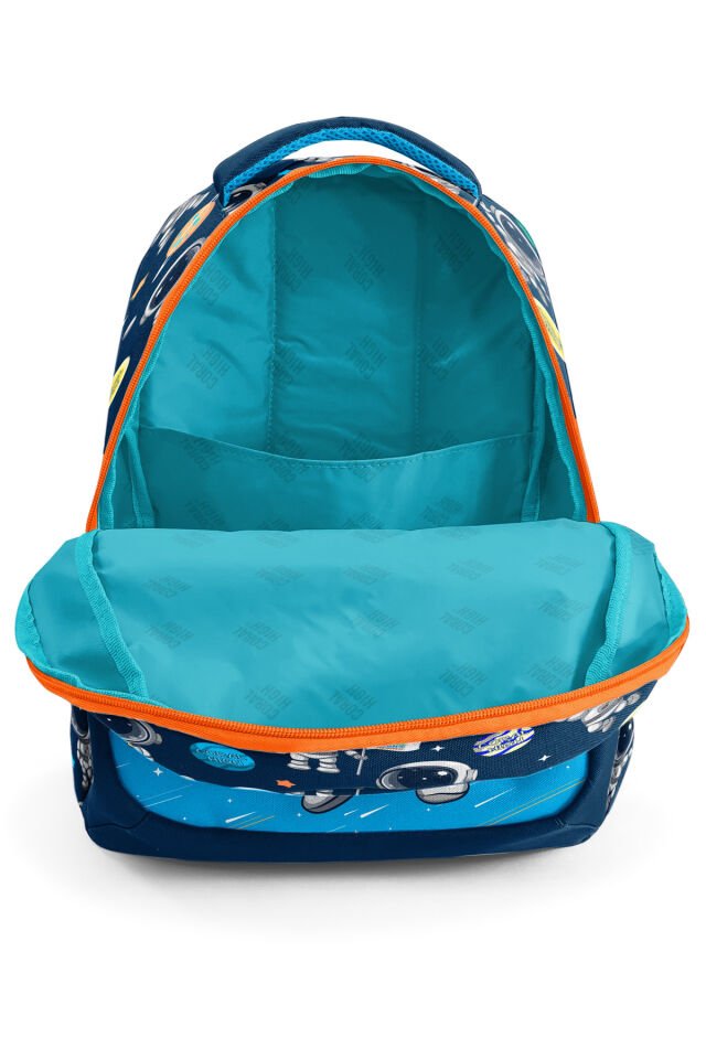 Kids Lacivert Mavi Astronot Desenli Üç Bölmeli Okul Sırt Çantası 23486