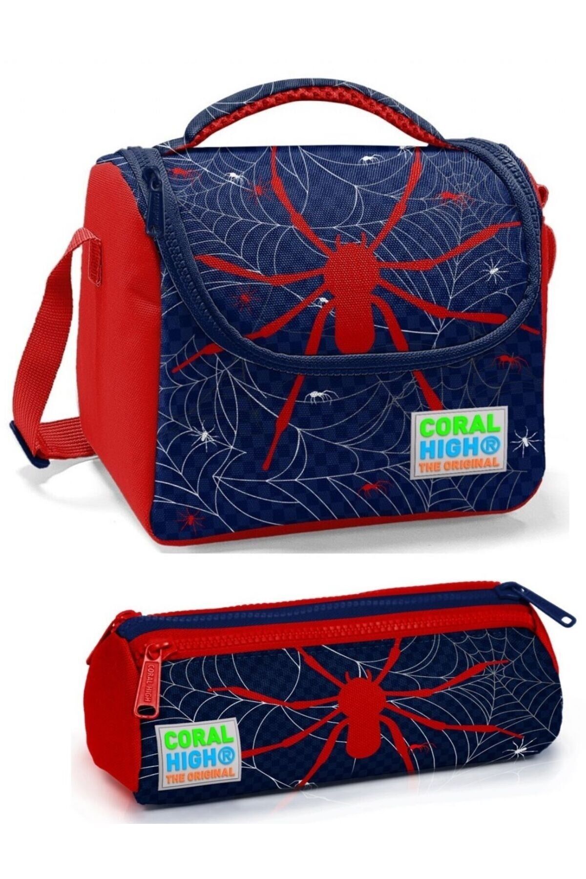 Erkek Çocuk Lacivert Kırmızı Örümcek Beslenme Çantası Seti