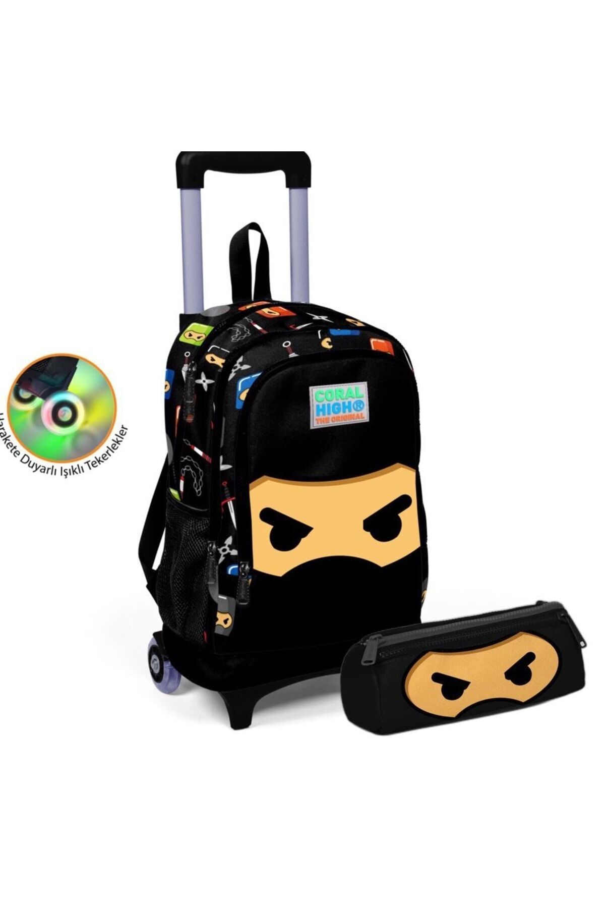 Kids Ninja Desenli Çekçek Çantalı 2'li Set 23381 Si̇yah