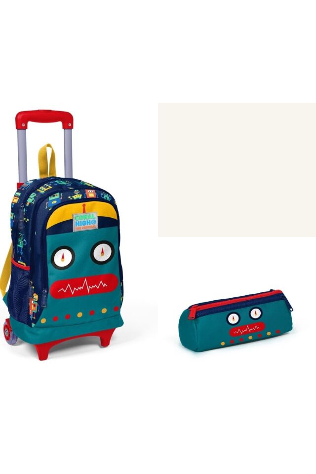 Kids Robot Desenli Çekçek Çantalı 2'li Set Mavi̇