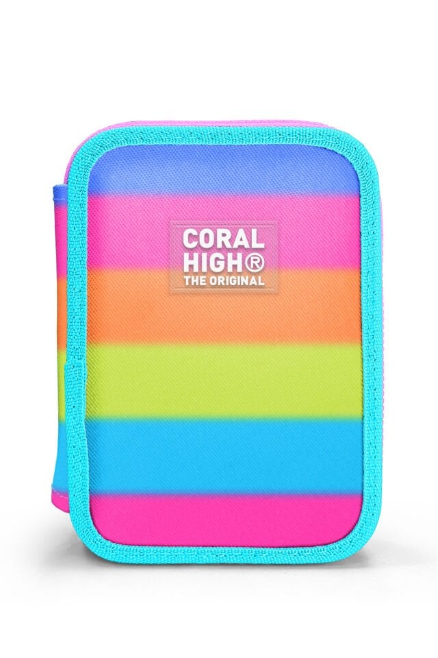 Kids Renkli Çizgili Çift Katlı Kalem Çantası 11140