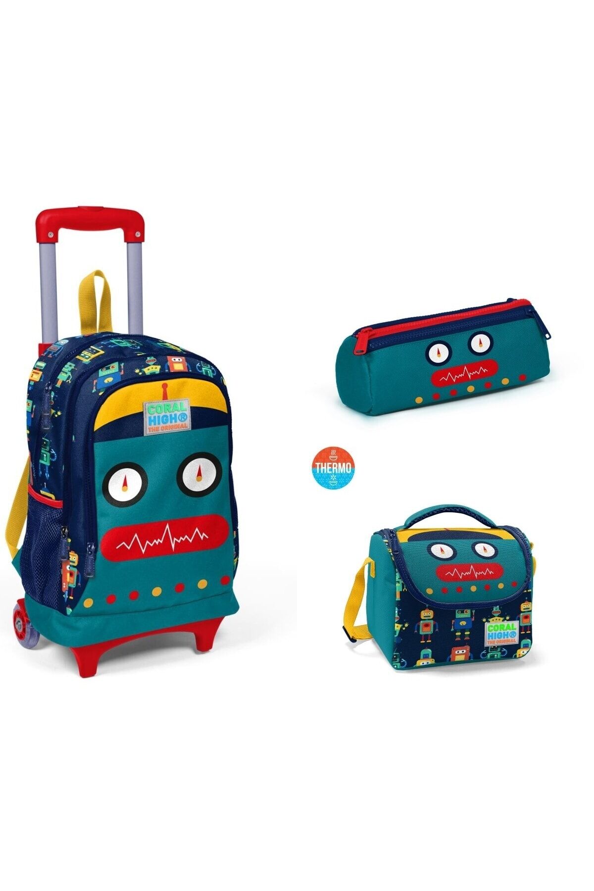 Kids Robot Desenli Çekçek Çantalı 3'lü Set Mavi