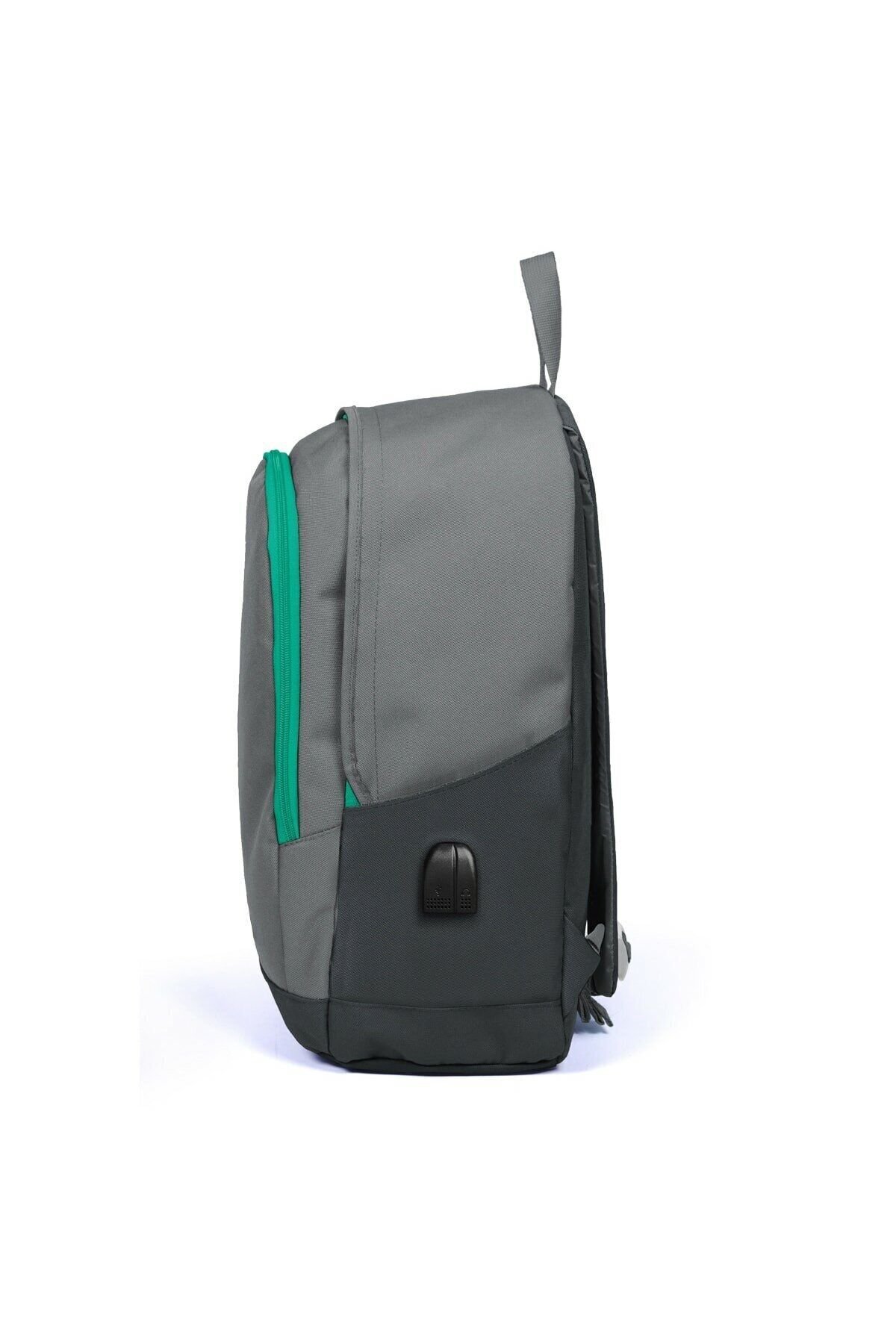 Sport Açık Gri Üç Bölmeli Usb Şarjlı Kulaklık Çıkışlı Sırt Çantası