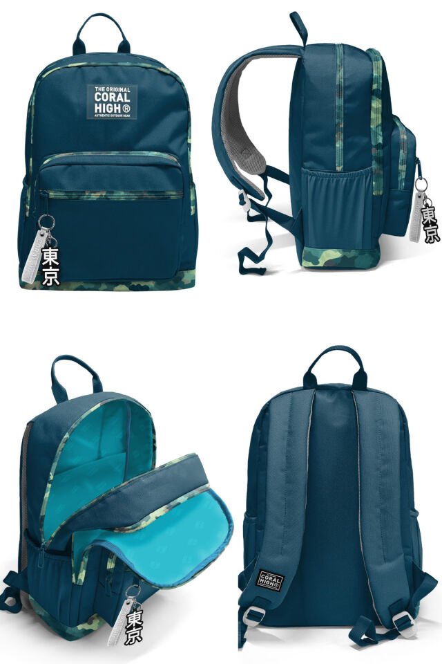 Nefti Kamuflaj Desenli Okul Sırt Çantası Beslenme Çantası Kalem Çantası 23631Set