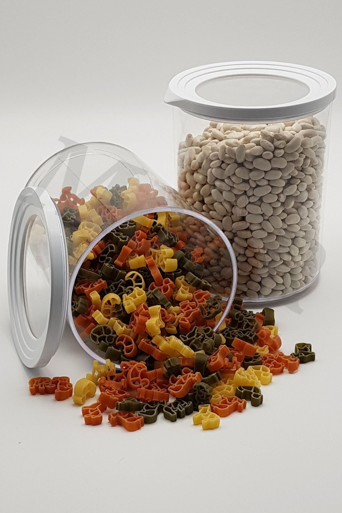 Yuvarlak Contalı Kutu 2'li 1,5lt Mutfak Erzak Saklama Kabı Beyaz