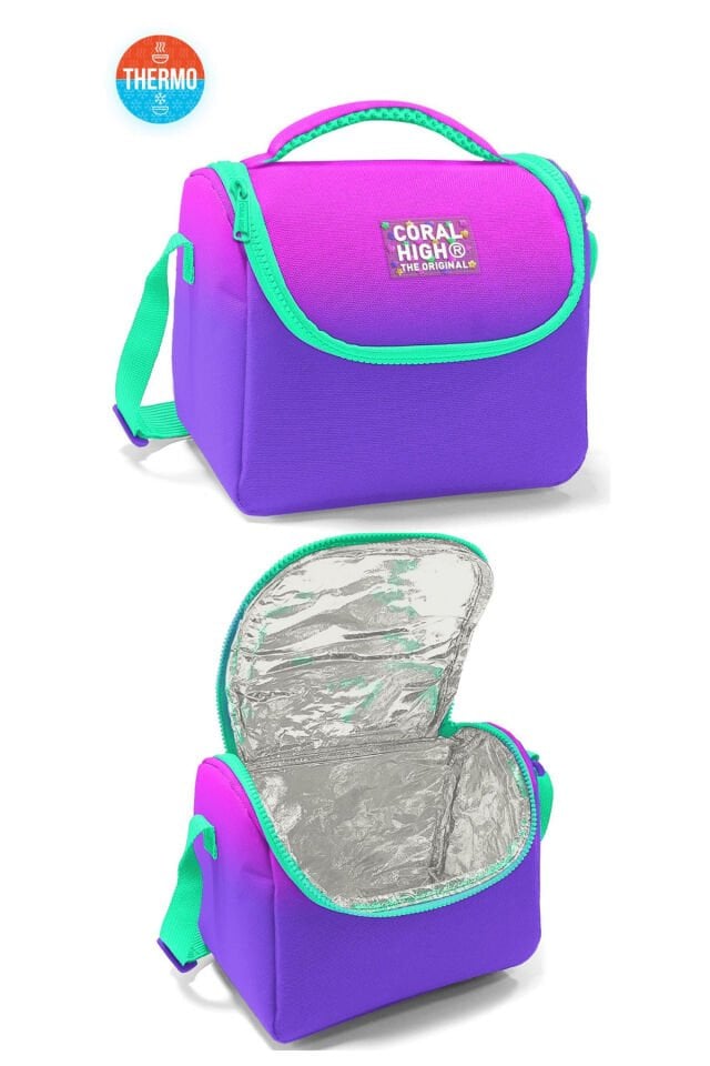 Kids Pembe Mor Renk Geçişli Dört Bölmeli Okul Sırt Çantası Beslenme Çantası Kalem Çantası 23762Set