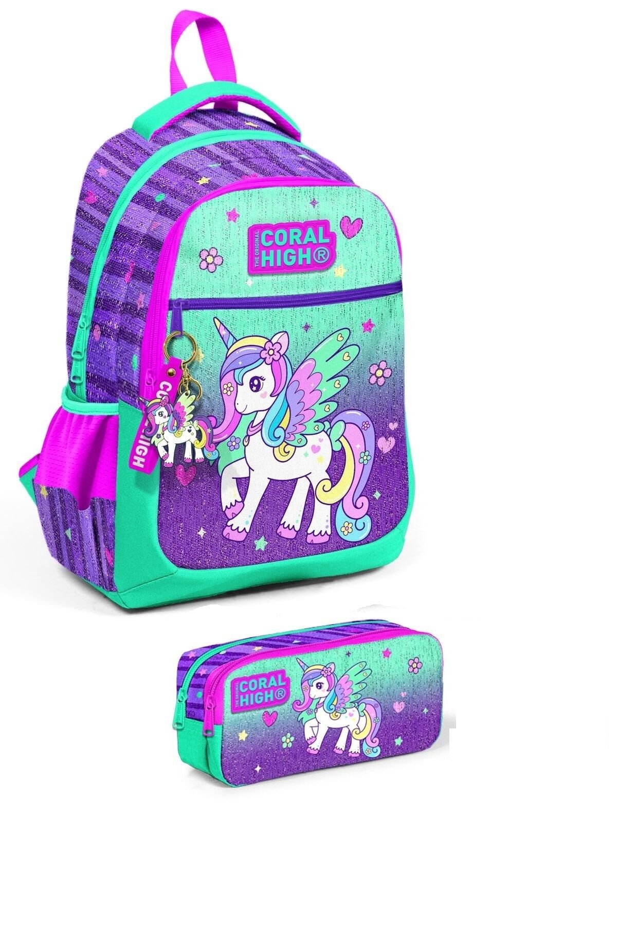 Coral High Kids Mor Su Yeşili Unicorn Desenli 2’li Okul Çanta Seti SET0123487