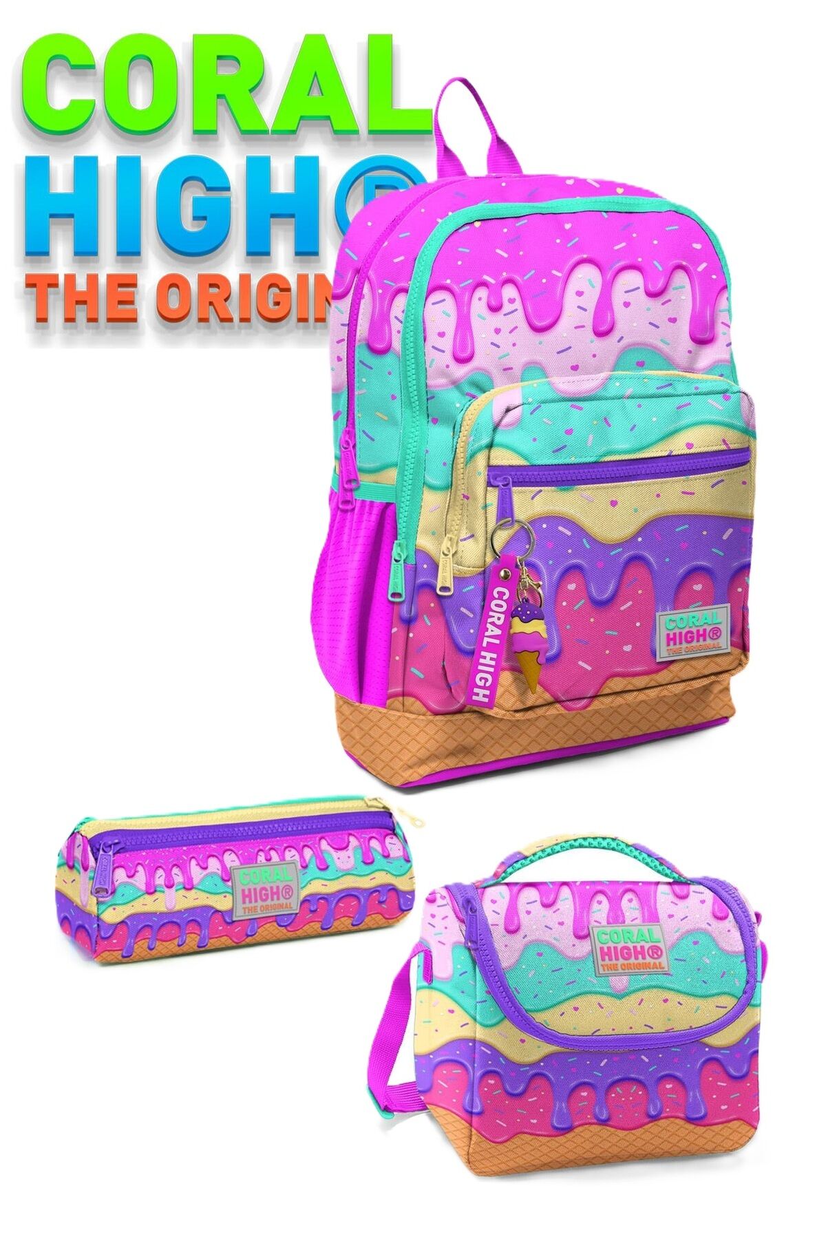 Kids Rengarenk- Dondurma-desenli 3'lü Çanta Seti