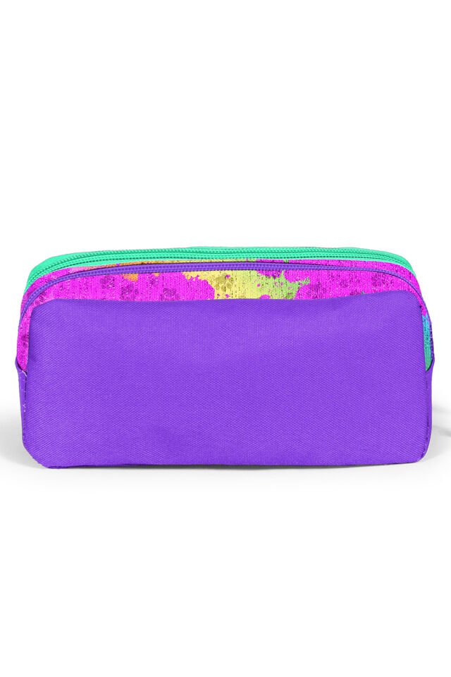 Kids Mor Pembe Köpek Desenli İki Bölmeli Kalem Çantası 12082