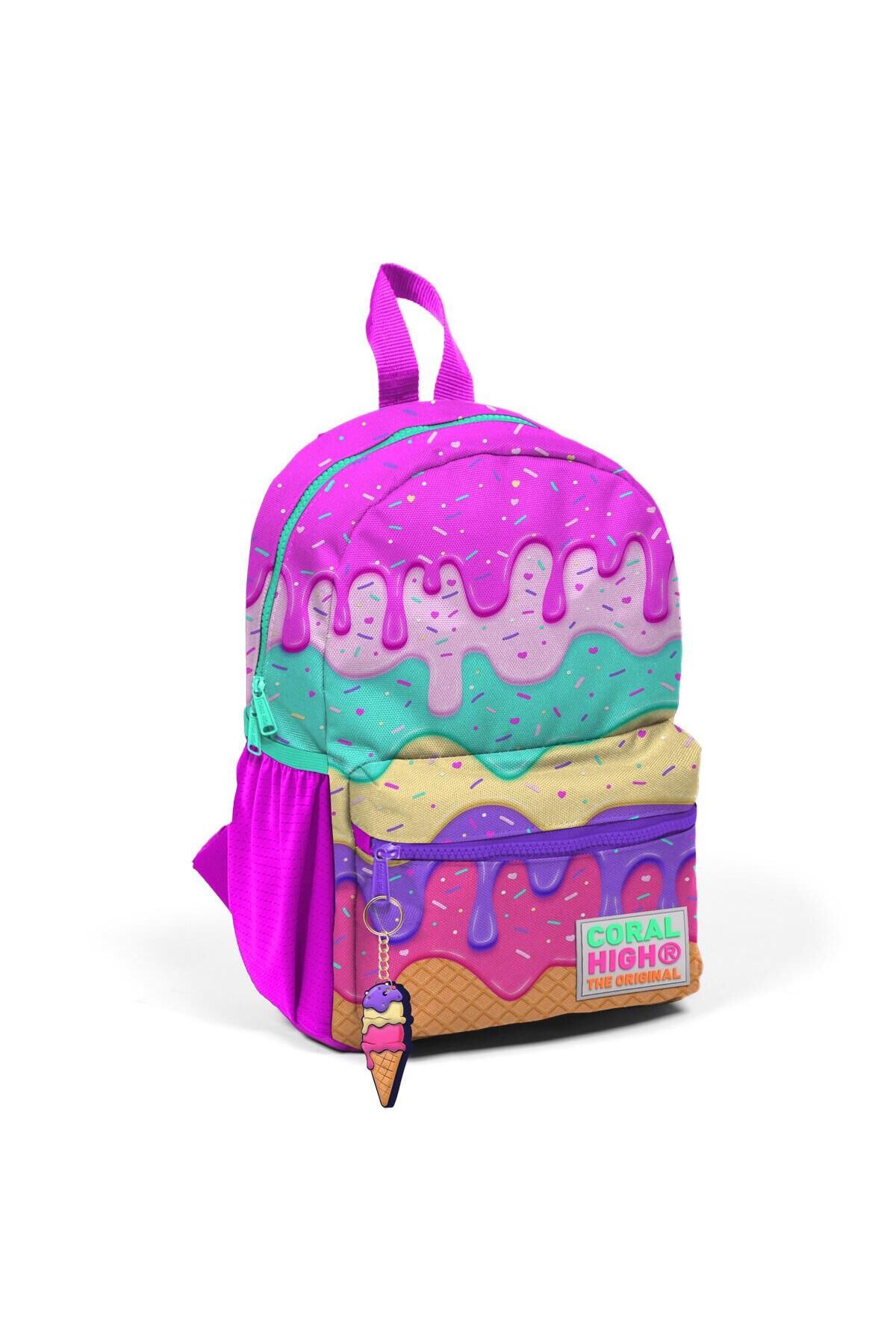Minik Yuva Sırt Çantası Pembe Rengarenk Dondurma Desenli İki Bölmeli 23531