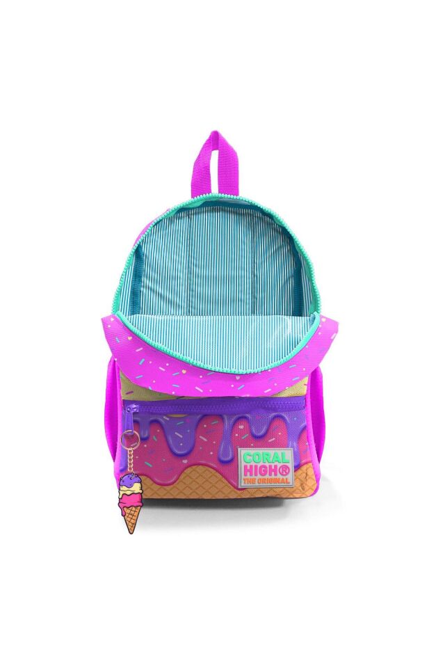 Minik Yuva Sırt Çantası Pembe Rengarenk Dondurma Desenli İki Bölmeli 23531