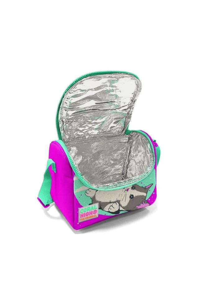 Coral High Kids Su Yeşili Pembe Kedi Desenli 3’lü Okul Çanta Seti 23707