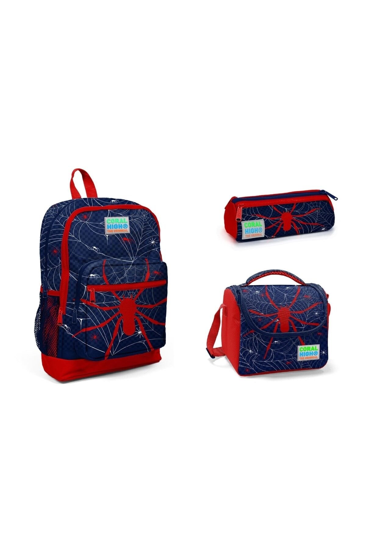 Coral High Kids 3 Lü Lacivert Kırmızı Örümcek Desenli Sırt Çantası Seti