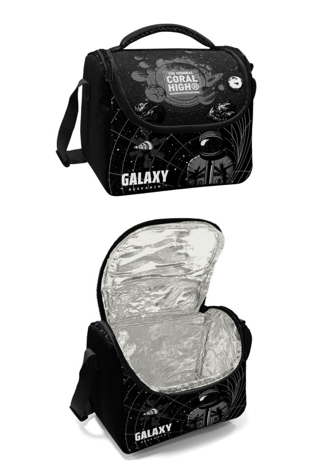 Siyah Galaxy Desenli Dört Bölmeli Okul Sırt Çantası Beslenme Çantası Kalem Çantası 23644Set