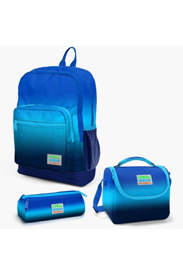 Coral High Kids Lacivert Mavi Renk Geçişli 3’lü Okul Çanta Seti