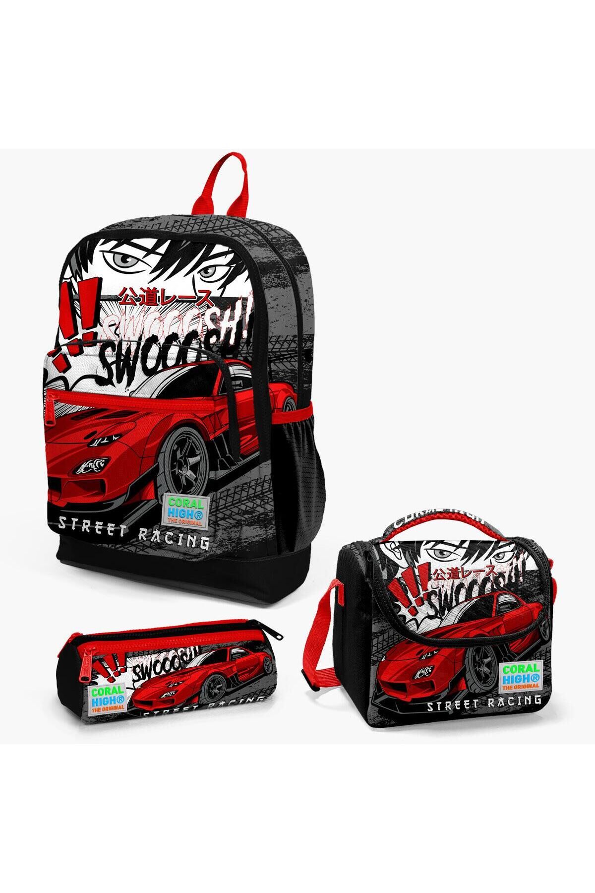 Coral High Kids 3 Lü Anime Araba Desenli Sırt Çantası Seti