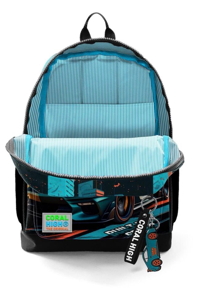 Kids Siyah Nefti Yarış Arabası Desenli 3’lü Okul Çanta Seti