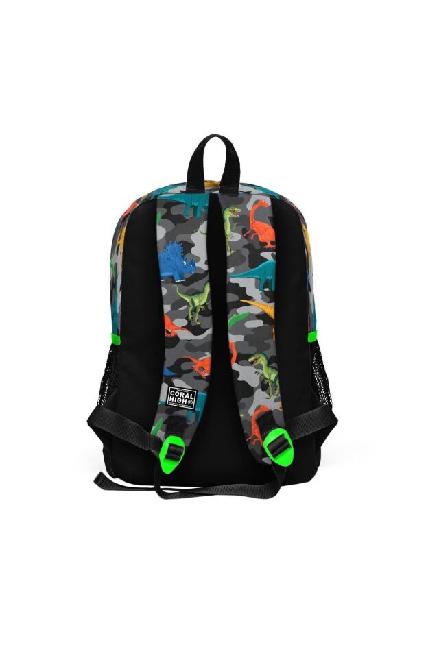 Coral High Kids Siyah Gri Dinozor Desenli 3’lü Okul Çanta Seti