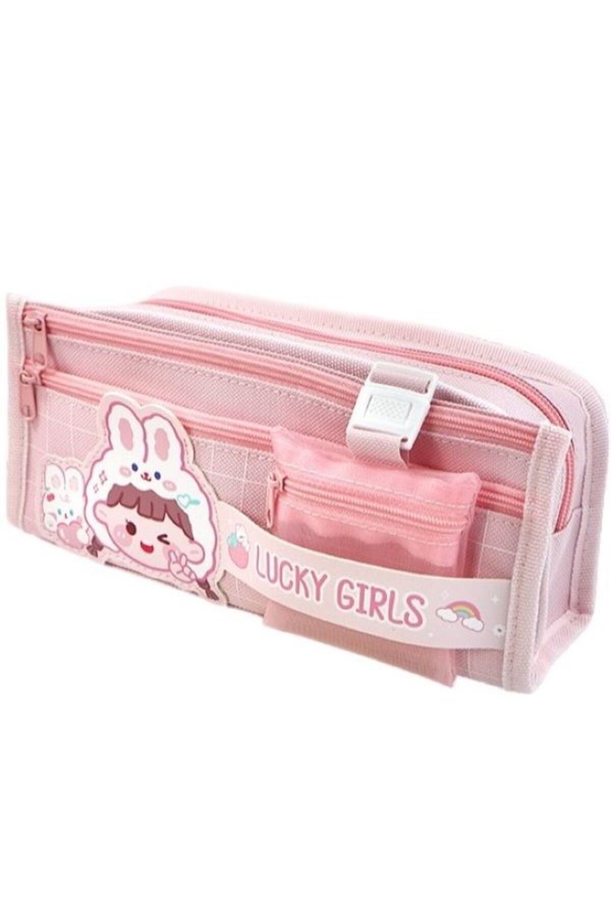 Atakids Kore Model Büyük Kapasiteli, Çok Katmanlı, Fonksiyonlu Kalem Çantası Pembe