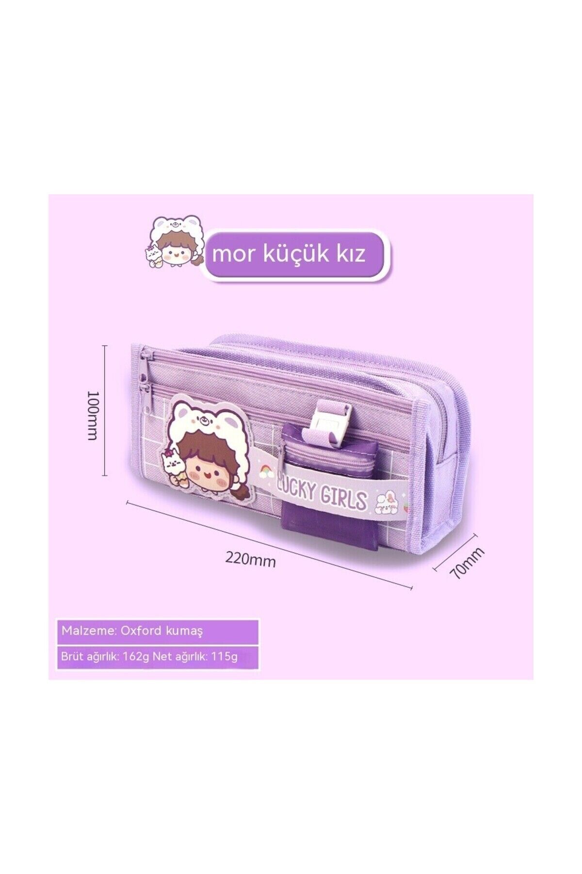 Atakids Kore Model Büyük Kapasiteli, Çok Katmanlı, Fonksiyonlu Kalem Çantası Mor