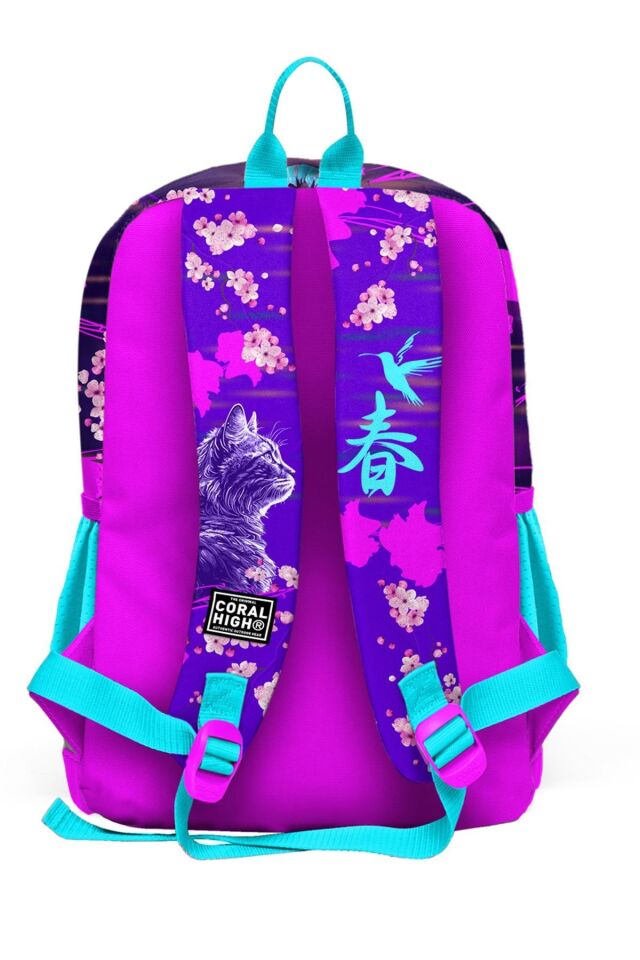 YAYGAN Coral High Kids Mor Pembe Anime Kedi Desenli 3’lü Okul Çanta Seti 23753-MİX3