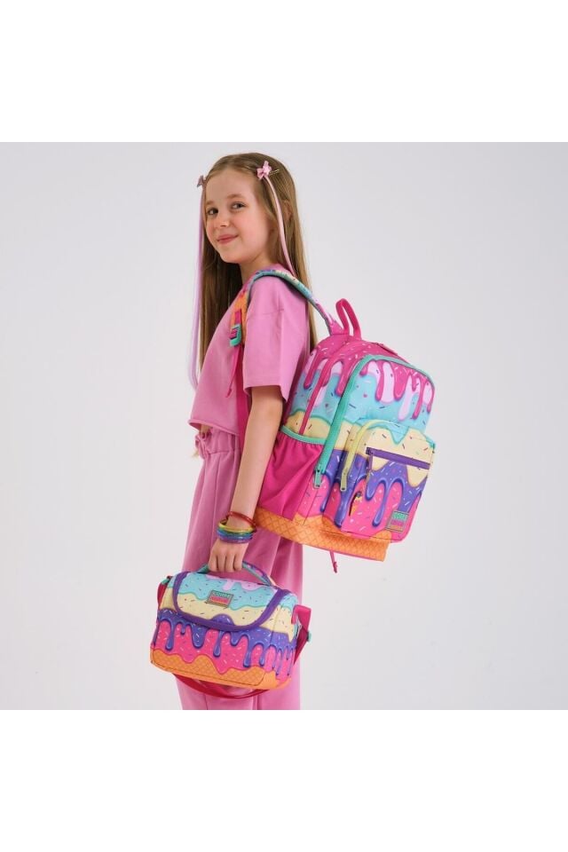 Coral High Kids Pembe Rengarenk Dondurma Desenli 3’lü Okul Çanta