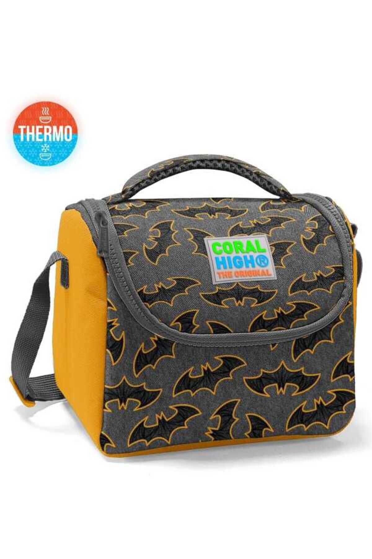 Kids Koyu Gri Hardal Yarasa Desenli Thermo Beslenme Çantası 11721