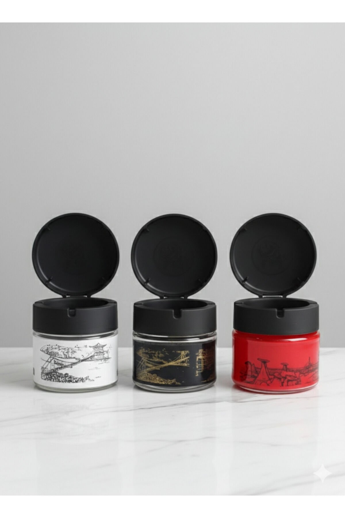 Kapaklı Cam Kavanoz Küllük – Koku Önleyici Şık Tasarım 3 Adet