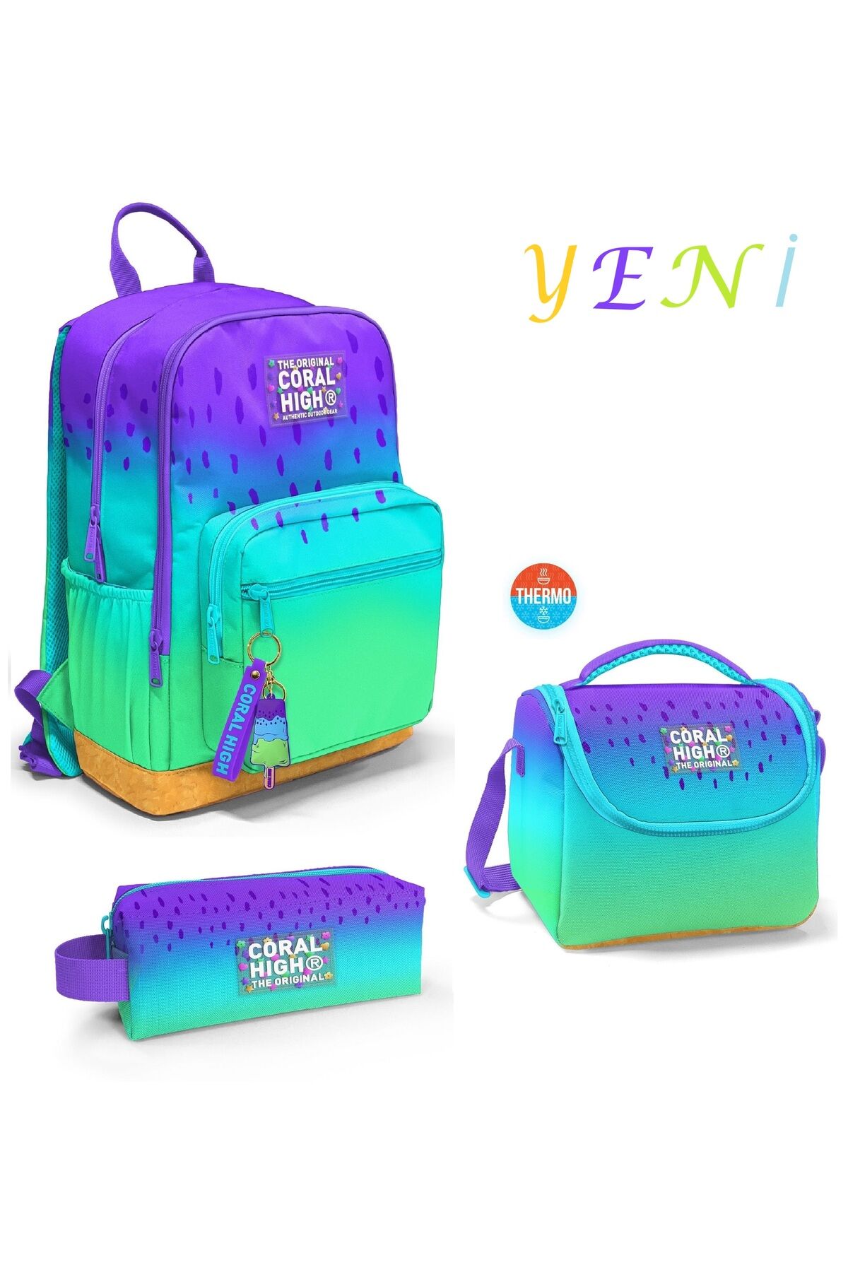 Mor Lila Damla Renk Geçişli 3’lü Okul Çanta Seti