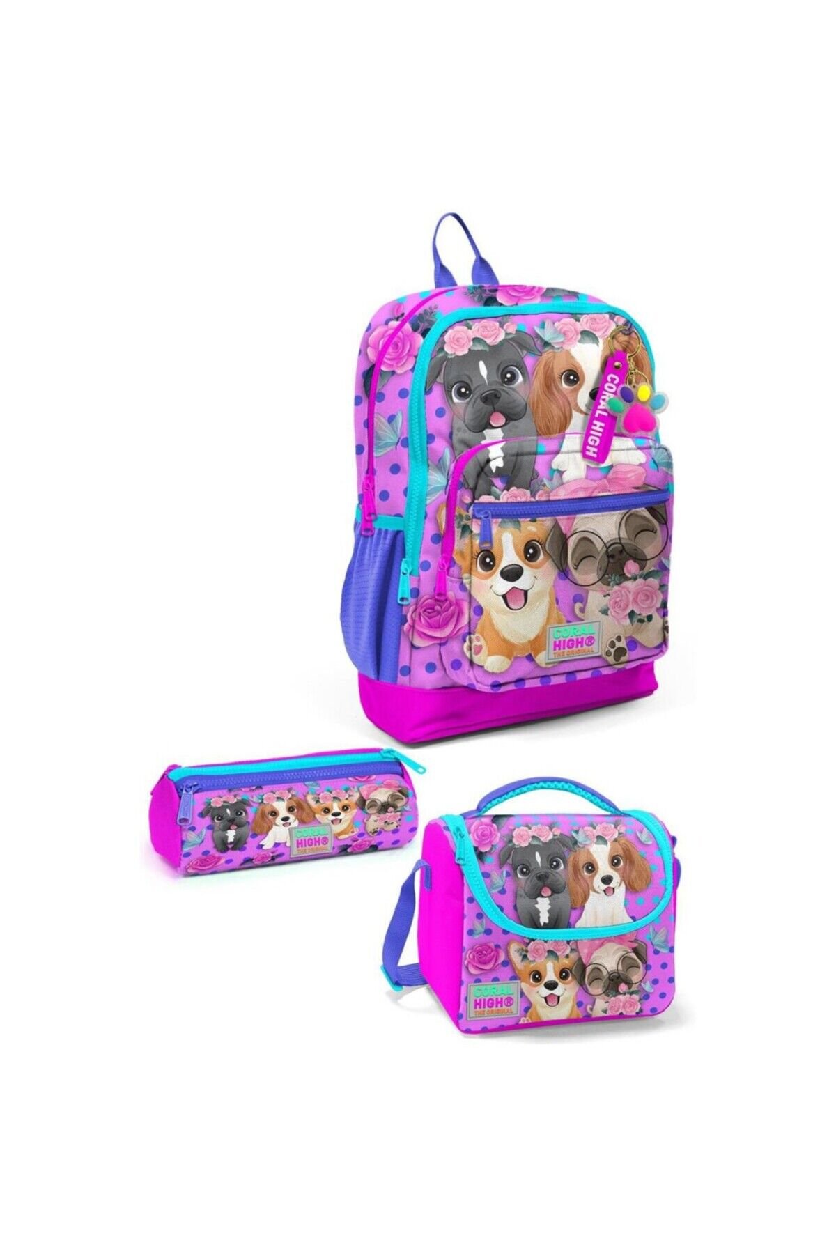 Kids Pembe Köpek Desenli 3’lü Okul Çanta Seti Set3750