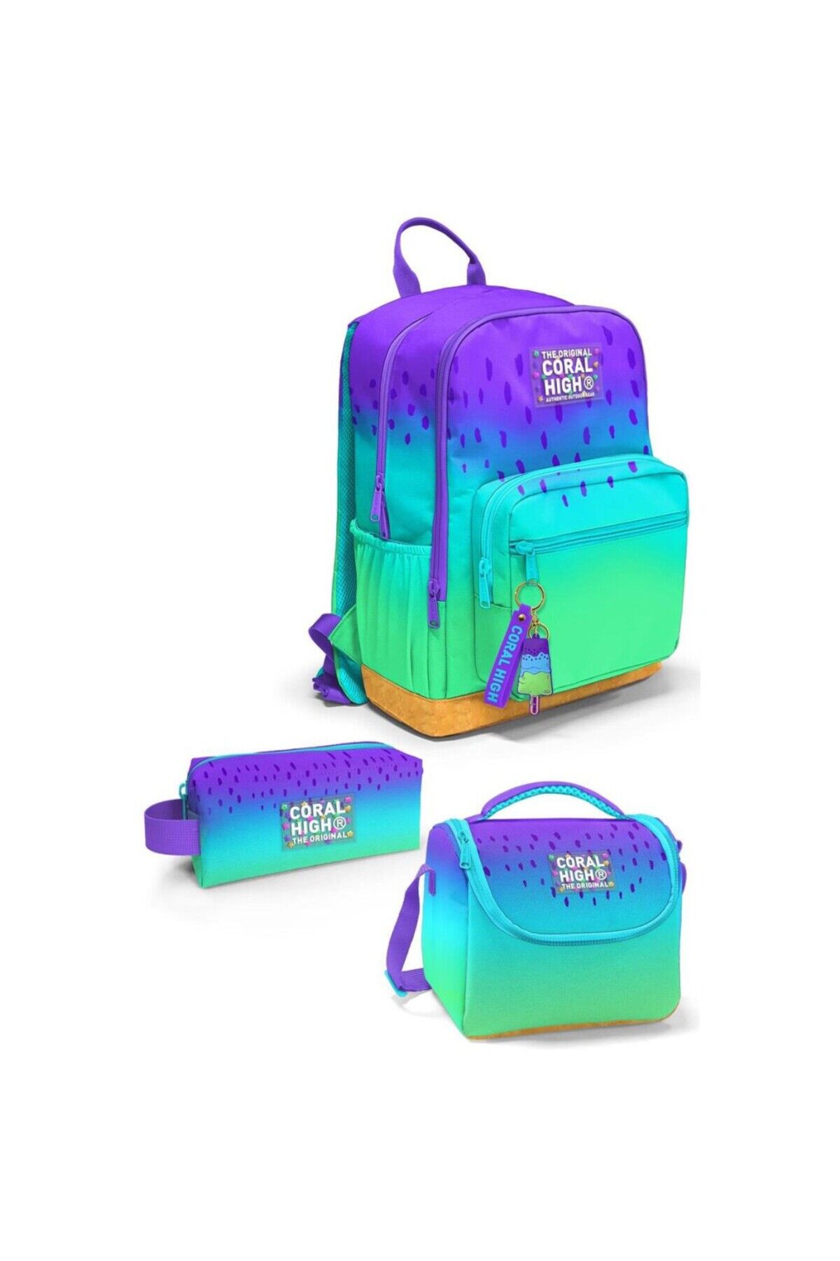 Mor Lila Renk Geçişli 3’lü Okul Çanta Seti Set3637