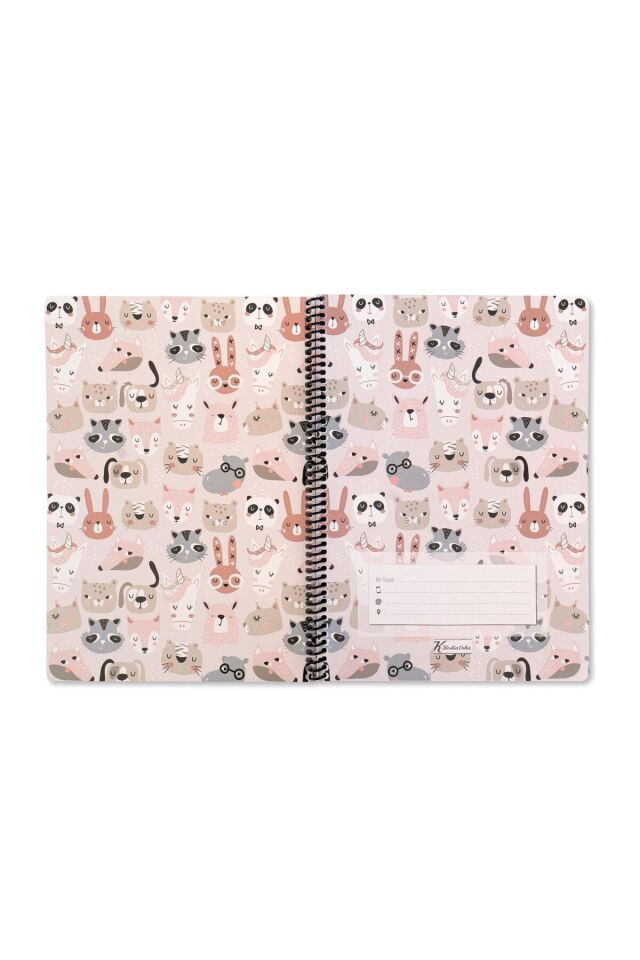 Keskin Color Animal Friends Spiralli Hayvanlar Karton Kapak 80 Yaprak 16,5*22,5 Kareli Defter Pembe