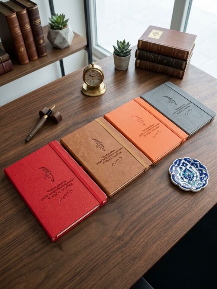 Adalinhome Özel Tasarım Öğretmenler Günü Hediyesi Thermo Deri Kapak Çizgili 4'Lü Ajanda Defter Seti 15x21 cm