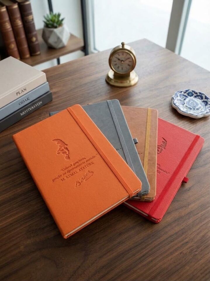 Adalinhome Özel Tasarım Öğretmenler Günü Hediyesi Thermo Deri Kapak Çizgili 4'Lü Ajanda Defter Seti 15x21 cm