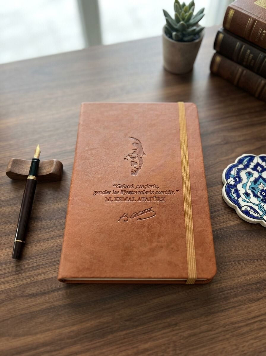 Özel Tasarım Öğretmenler Günü Hediyesi Thermo Deri Kapak Çizgili Ajanda Defter 15x21 cm
