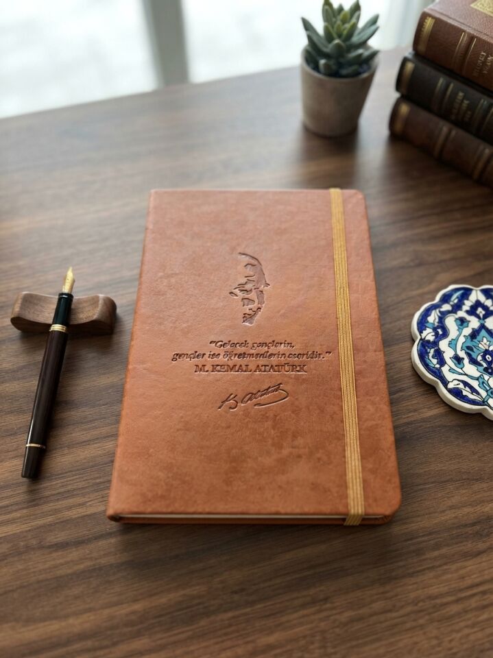 Özel Tasarım Öğretmenler Günü Hediyesi Thermo Deri Kapak Çizgili Ajanda Defter 15x21 cm