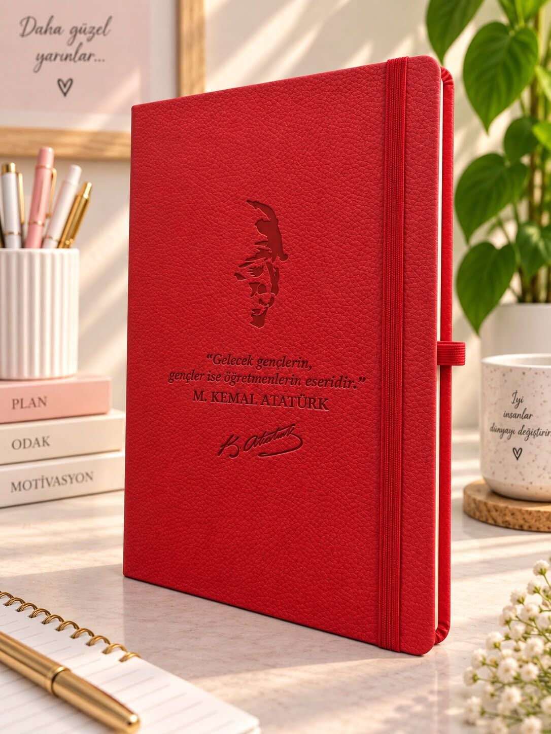 Özel Tasarım Öğretmenler Günü Hediyesi Thermo Deri Kapak Çizgili Ajanda Defter 15x21 cm