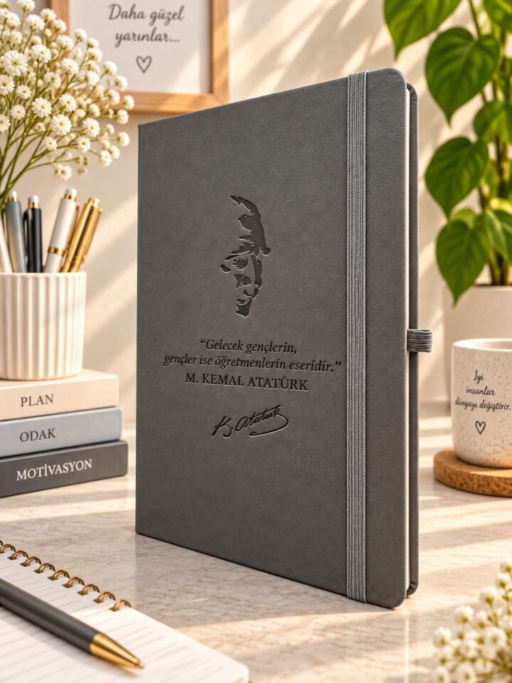 Özel Tasarım Öğretmenler Günü Hediyesi Thermo Deri Kapak Çizgili Ajanda Defter 15x21 cm