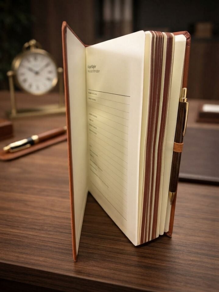Özel Tasarım Öğretmenler Günü Hediyesi Thermo Deri Kapak Çizgili Ajanda Defter 15x21 cm