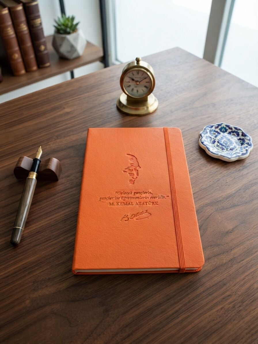Özel Tasarım Öğretmenler Günü Hediyesi Thermo Deri Kapak Çizgili Ajanda Defter 15x21 cm