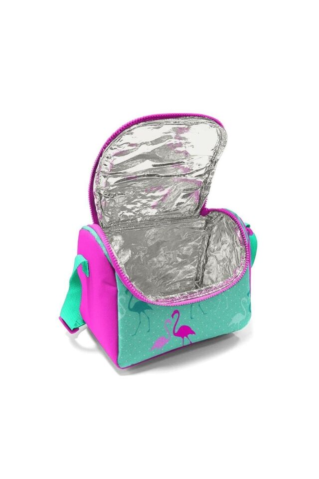Kids Su Yeşili Neon Pembe Flamingo Desenli Çekçekli 3'lü Çanta Seti GOSET0123131 Su Yeşili Neon Pembe Flamingo
