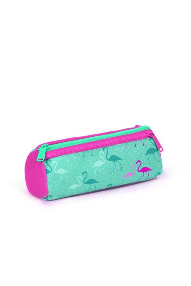 Kids Su Yeşili Neon Pembe Flamingo Desenli Çekçekli 3'lü Çanta Seti GOSET0123131 Su Yeşili Neon Pembe Flamingo