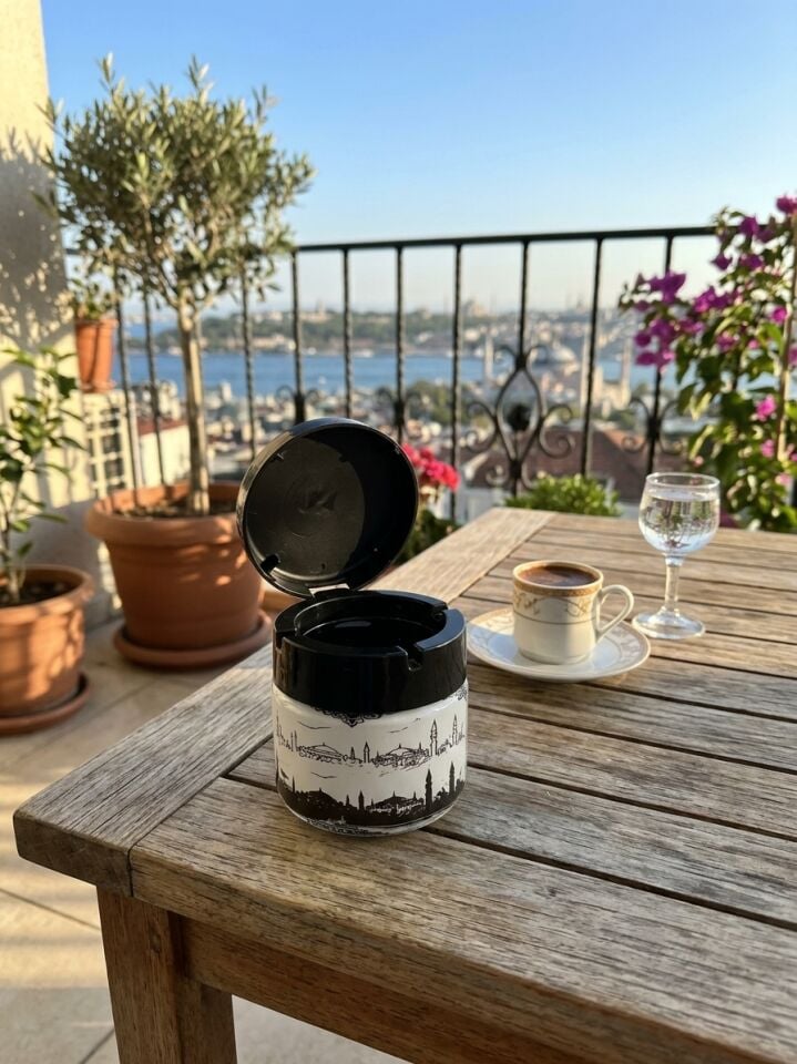 Kapaklı Cam Kavanoz Küllük – Koku Önleyici Balkon, Bahçe, Masa için Rüzgar Korumalı Kapaklı Şık Tasarım 4 Adet