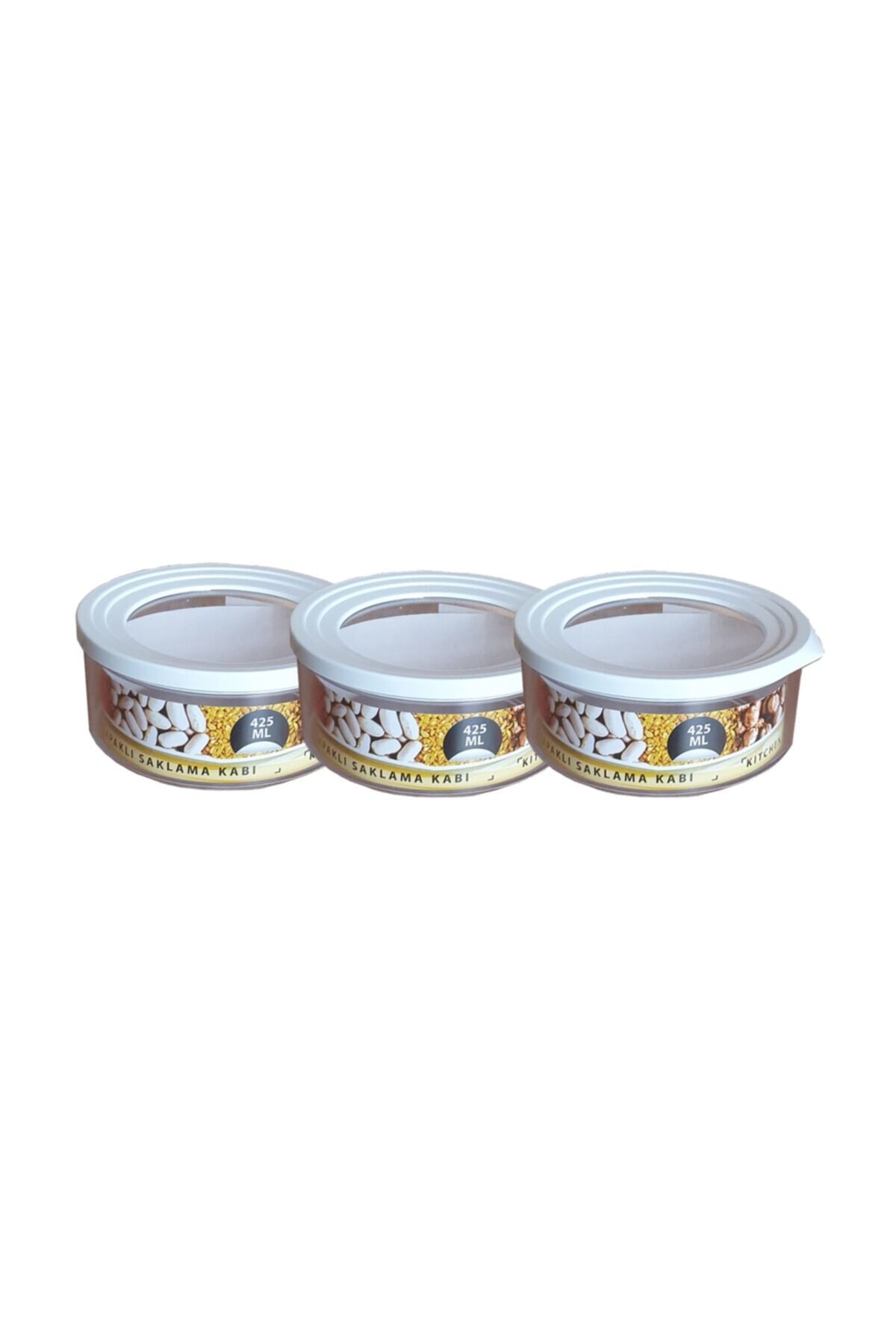 Yuvarlak Contalı Erzak Saklama Kabı 425 Ml 3 Lü Set Şeffaf