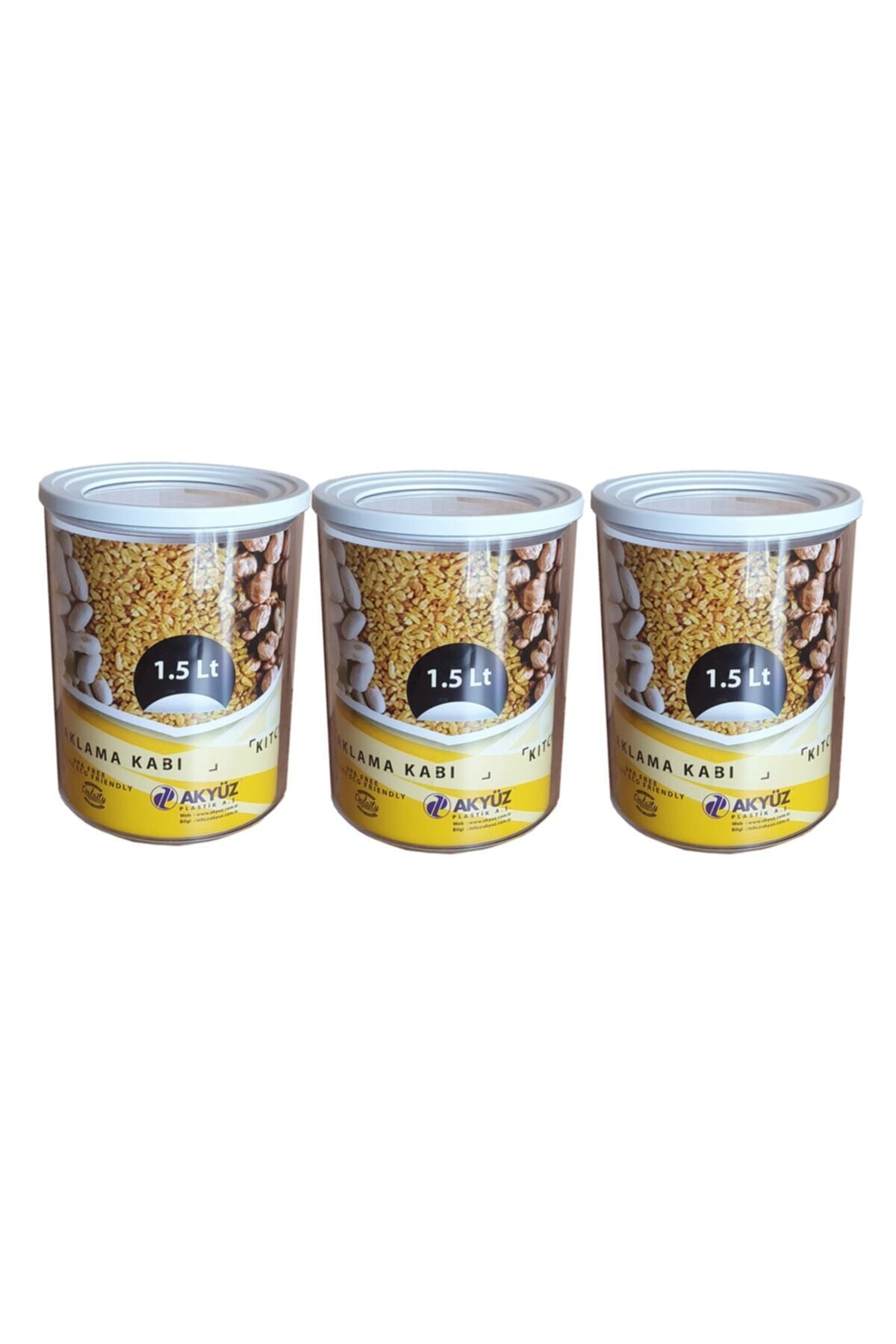 Yuvarlak Contalı Erzak Saklama Kabı 1,5 Lt 3 Lü Set Şeffaf