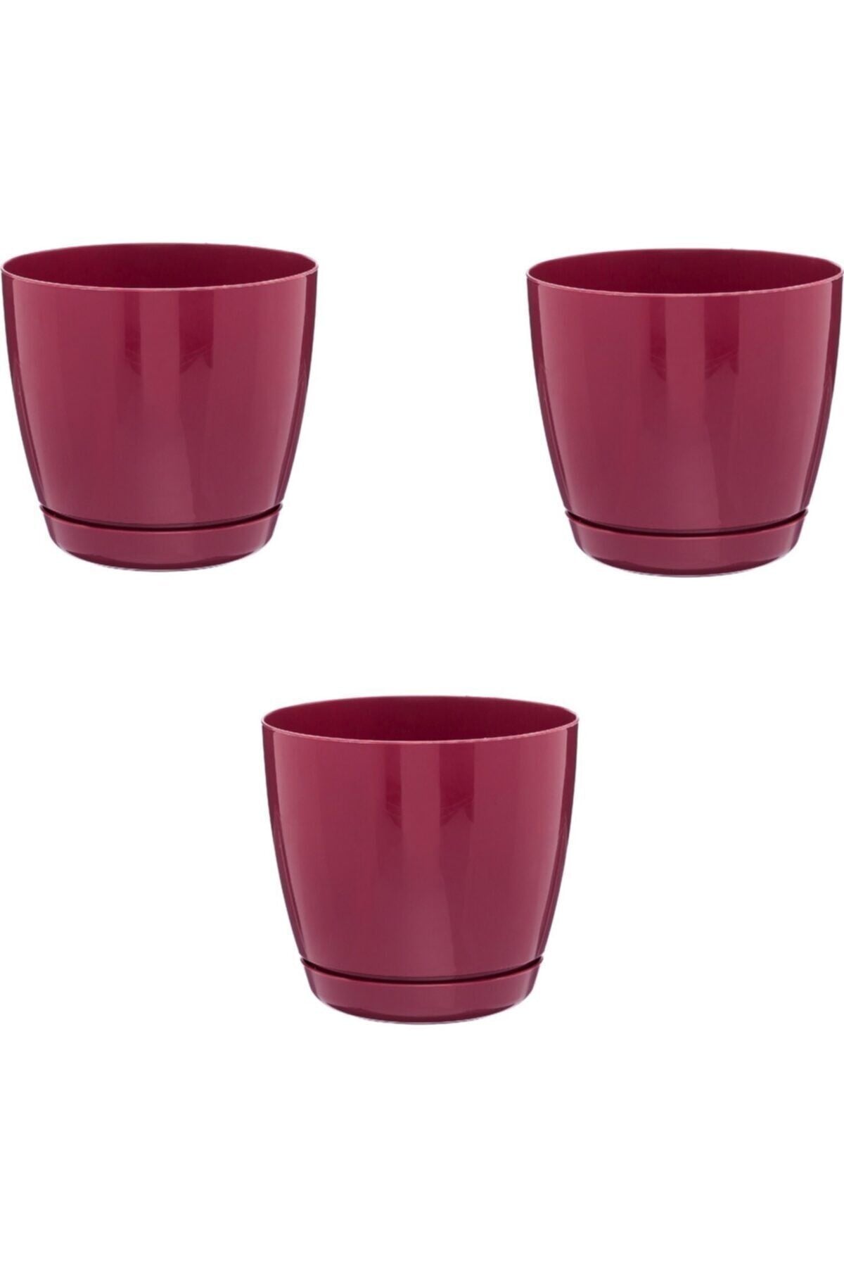 Floris Saksı Tabaklı 14 Cm 1,5 Lt 3'lü Bordo Bordo