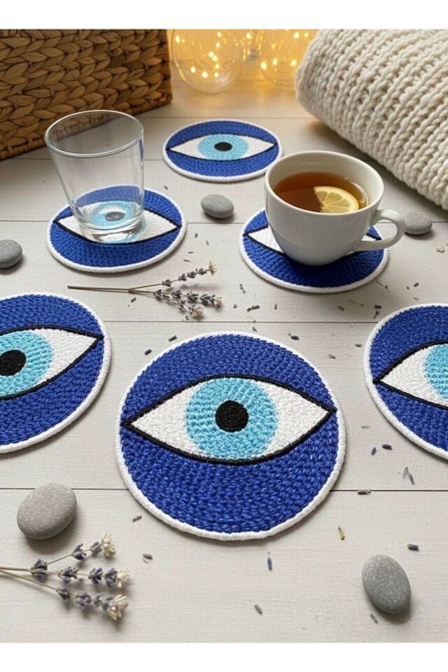 Göz Figürlü Nazar Boncuğu Bardak Altlığı - 6’lı Set (10 cm)