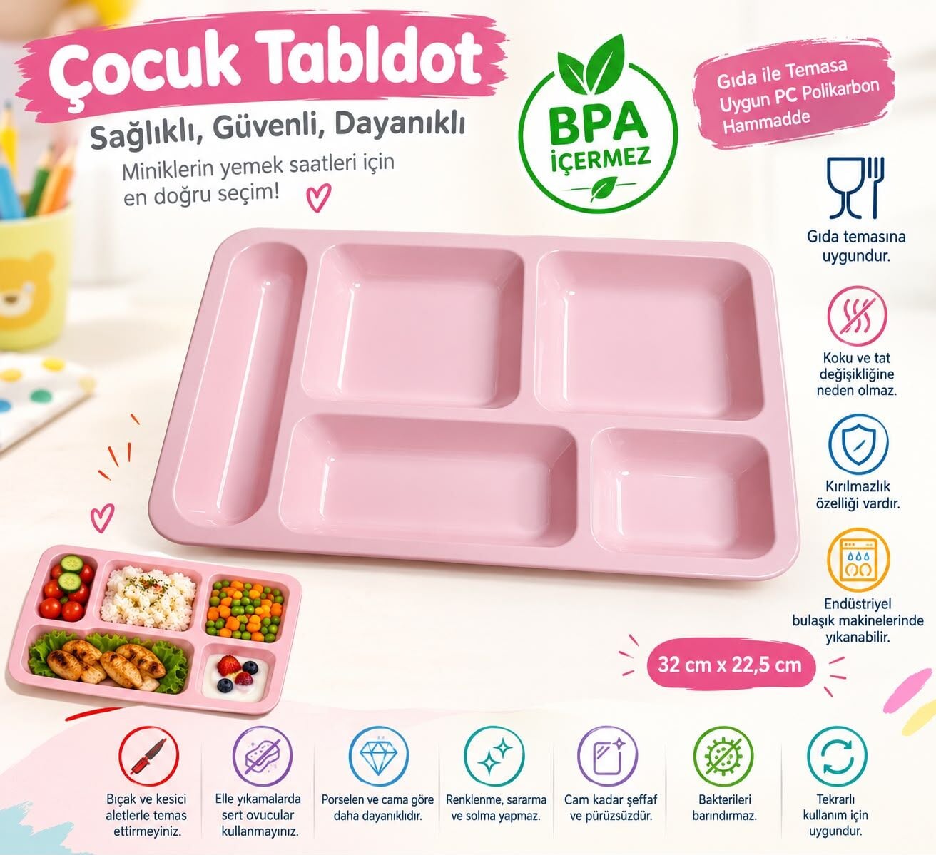 Polikarbon Kırılmaz Çocuk Tabldot (100 Adet)