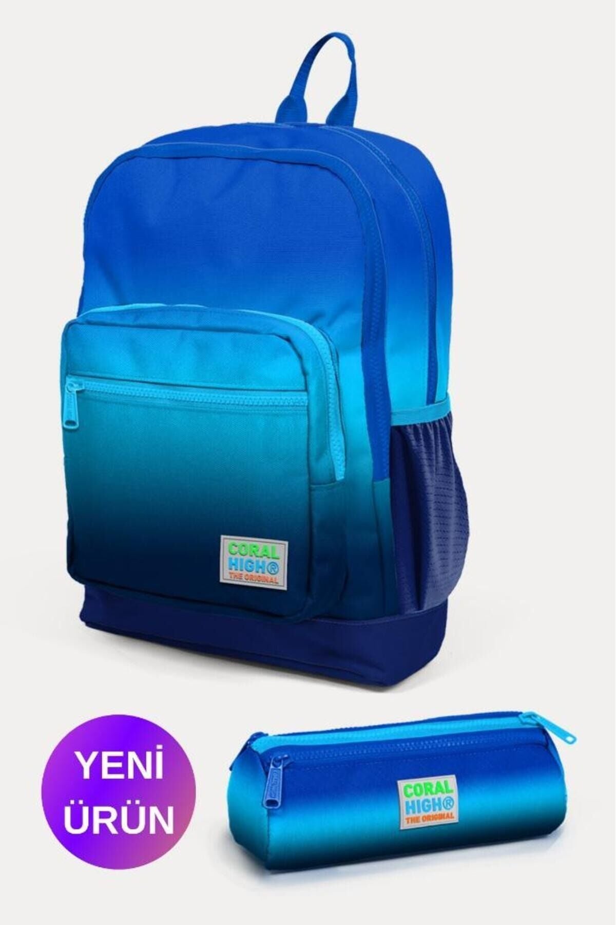Kids Su Yeşili Neon Pembe Flamingo Desenli 2'li Okul Çanta Seti GOSET0223111 Lacivert Mavi Renk Geçişli